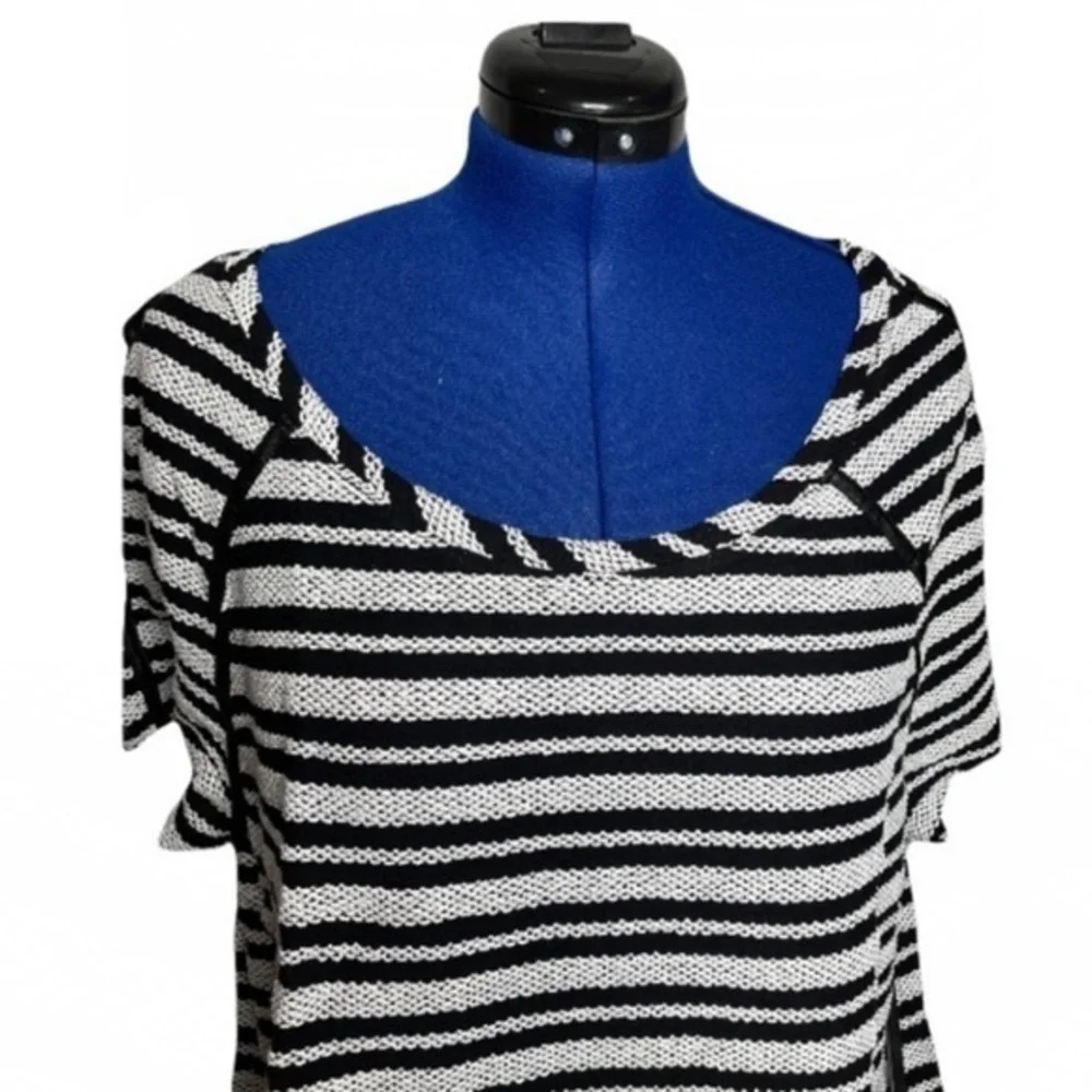 NWT Tart 4X black/white stripe faux leather trim layered look hi-low sweater top